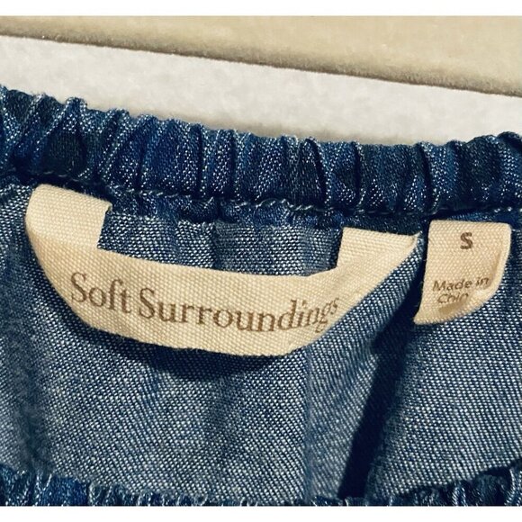 Soft Surroundings Dress Womens Small Blue Chambray Ikat Print Off The Shoulder - Picture 6 of 7